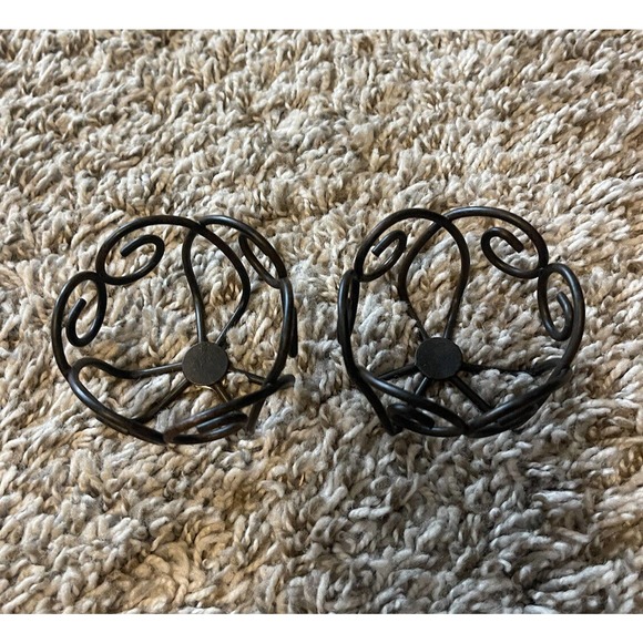 2 Pack Black Mini Candle Holders - Unique Metal Designs - Picture 1 of 5